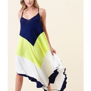 MyEsper Apparel Handkerchief Hem Colorblock Dress Size S